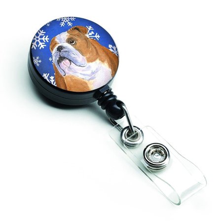 CAROLINES TREASURES Bulldog English Winter Snowflakes Holiday Retractable Badge Reel SS4629BR